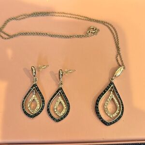 Blue & Silver Rhinestone Necklace and Earrings Set